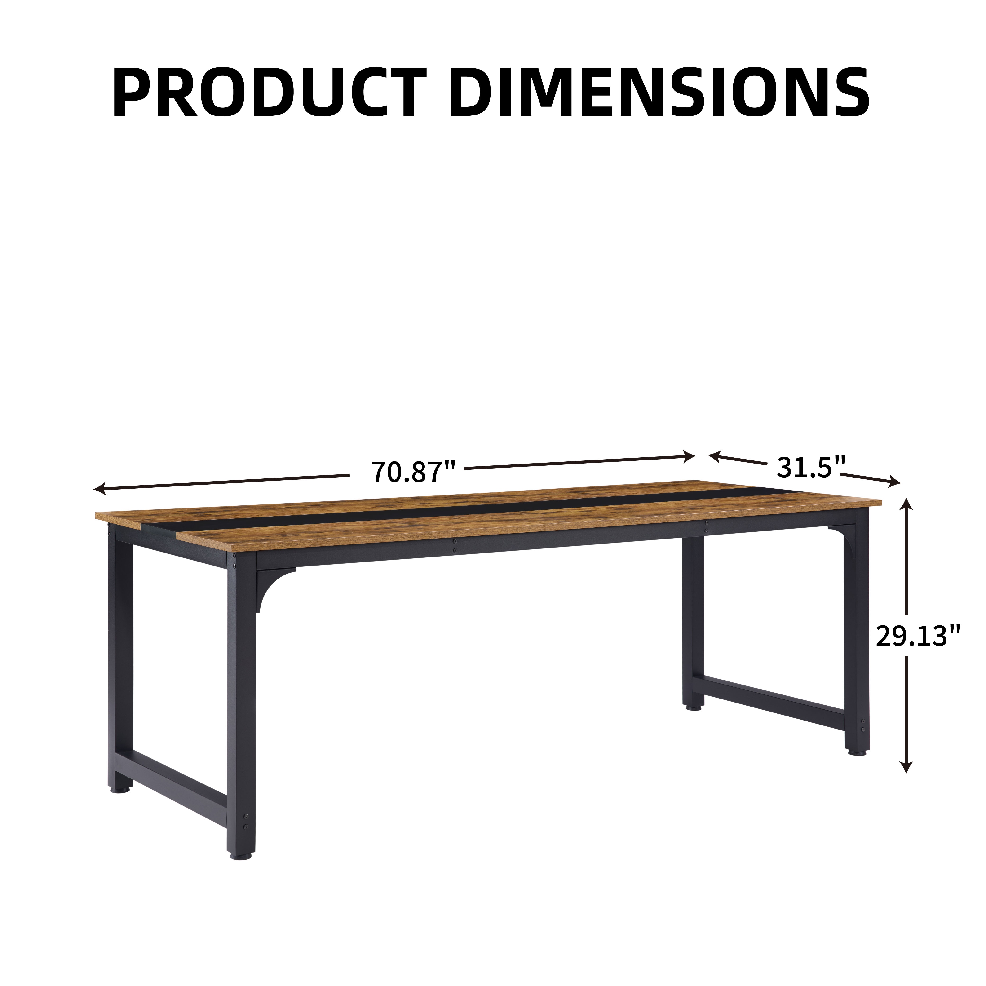 Computer Desk Large Office Desk, 70.9 Inch Gaming Desk Writing Desk Work Desk For Home Office, Study, Modern Simple Wooden Desk, Large Legroom, Metal Frame, Rustic/Black_voghion.com